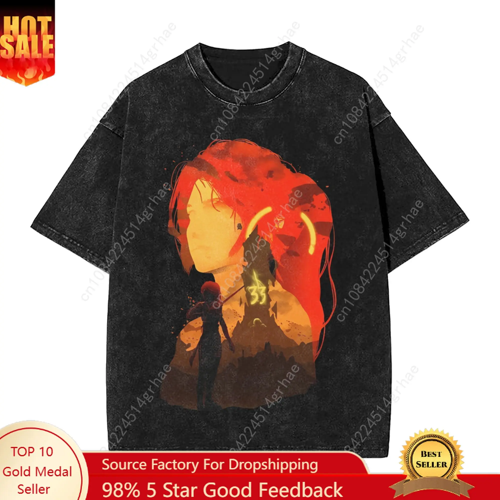 Camiseta para hombre Clair Obscur Expedition 33, camisetas lavadas, juego divertido Hippie, camisetas de verano, ropa informal de estilo callejero de talla grande
