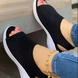 Summer Women Shoes  Mesh Fish Platform Shoes Women's Closed Toe Wedge Sandals Ladies Light Casual Sandals Zapatillas Muje