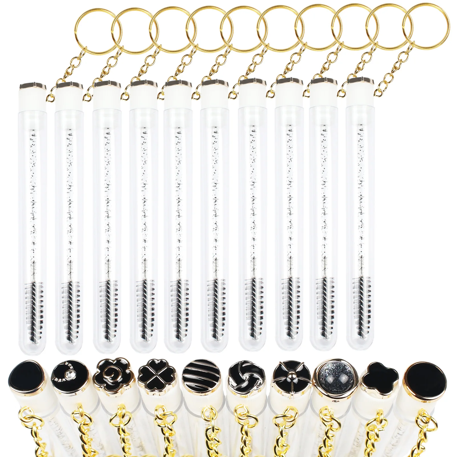 10 قطعة عصي الماسكارا أنبوب مع المفاتيح قابلة لإعادة الاستخدام لاش Spoolies الأسود الكلاسيكي رمش فرشاة أنابيب Spoolies لاش تمديد فرش