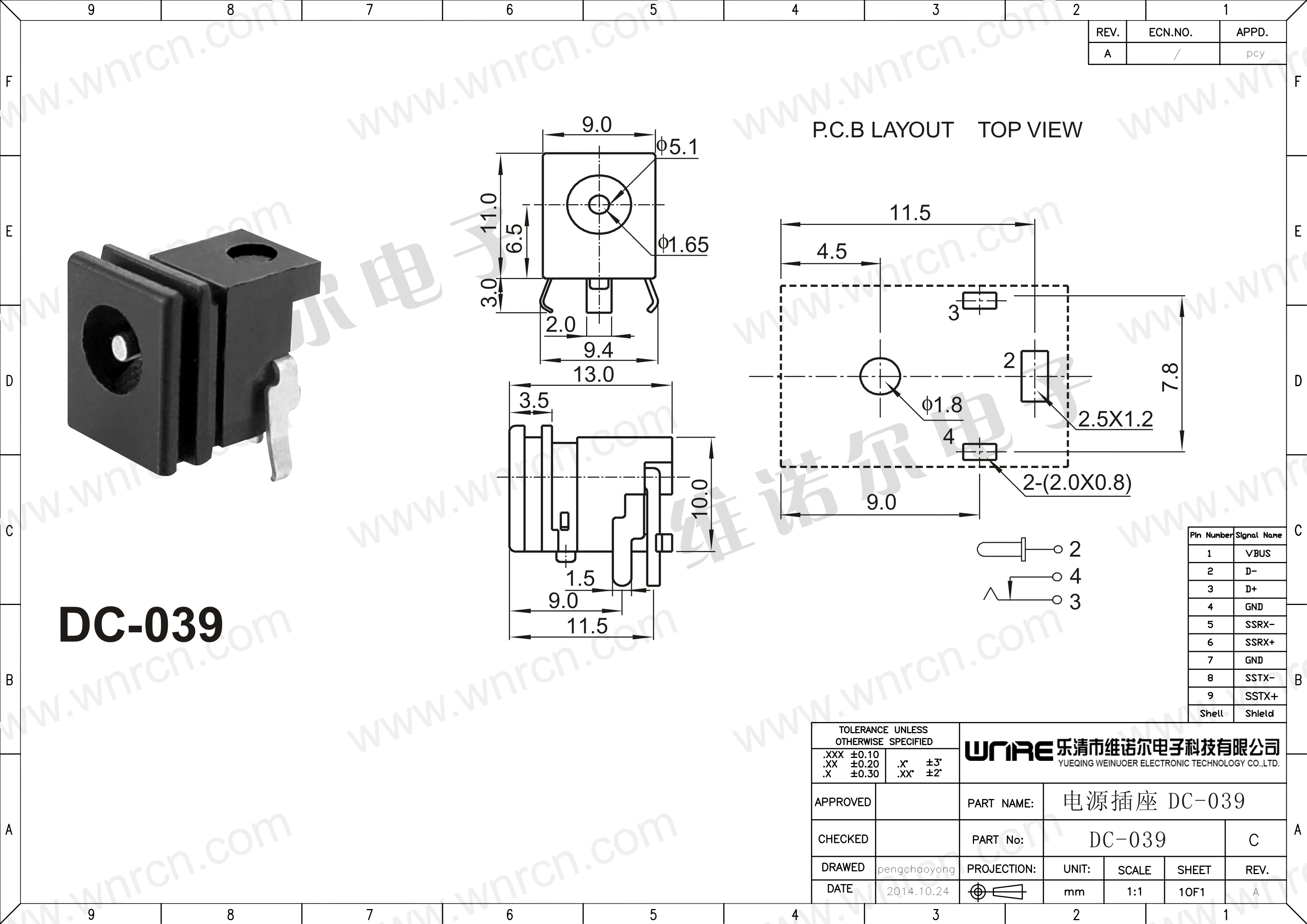 DC-039 Snap In Type Black High Temperature Resistant DC Power Socket Interface Connector Adapter Equipment Charging Port Female