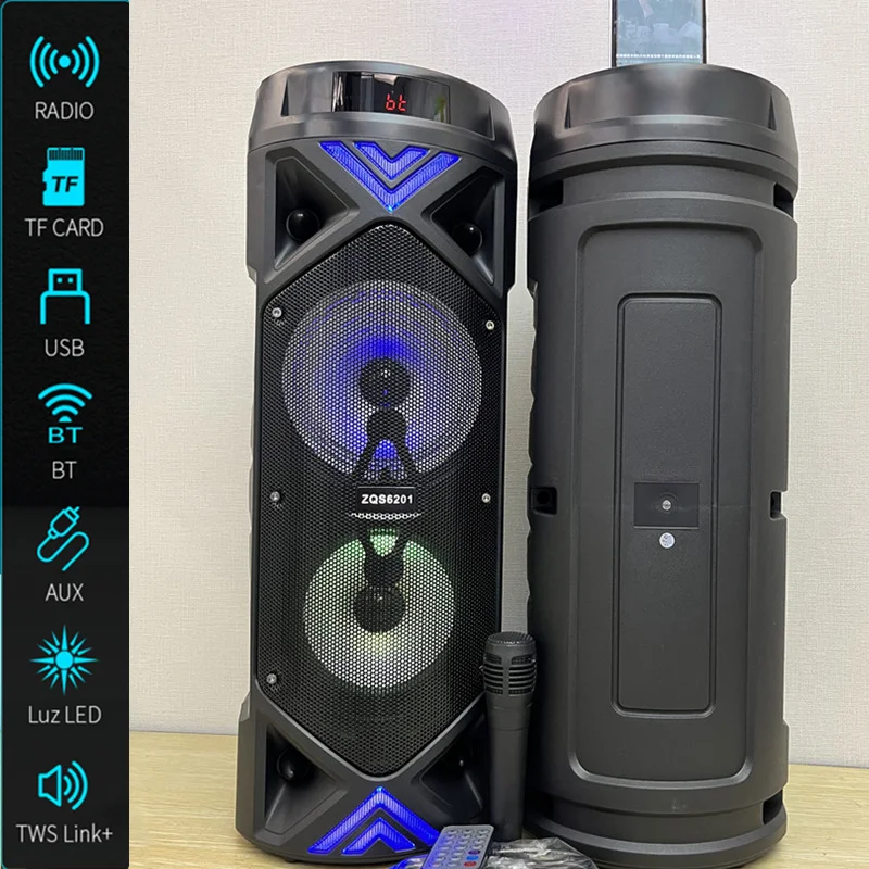 ZQS6201 High-power 80W Bluetooth Speakers Dual 6.5-inch Horn Super-heavy Bass Portable Party Karaok Outdoor Wireless Protable