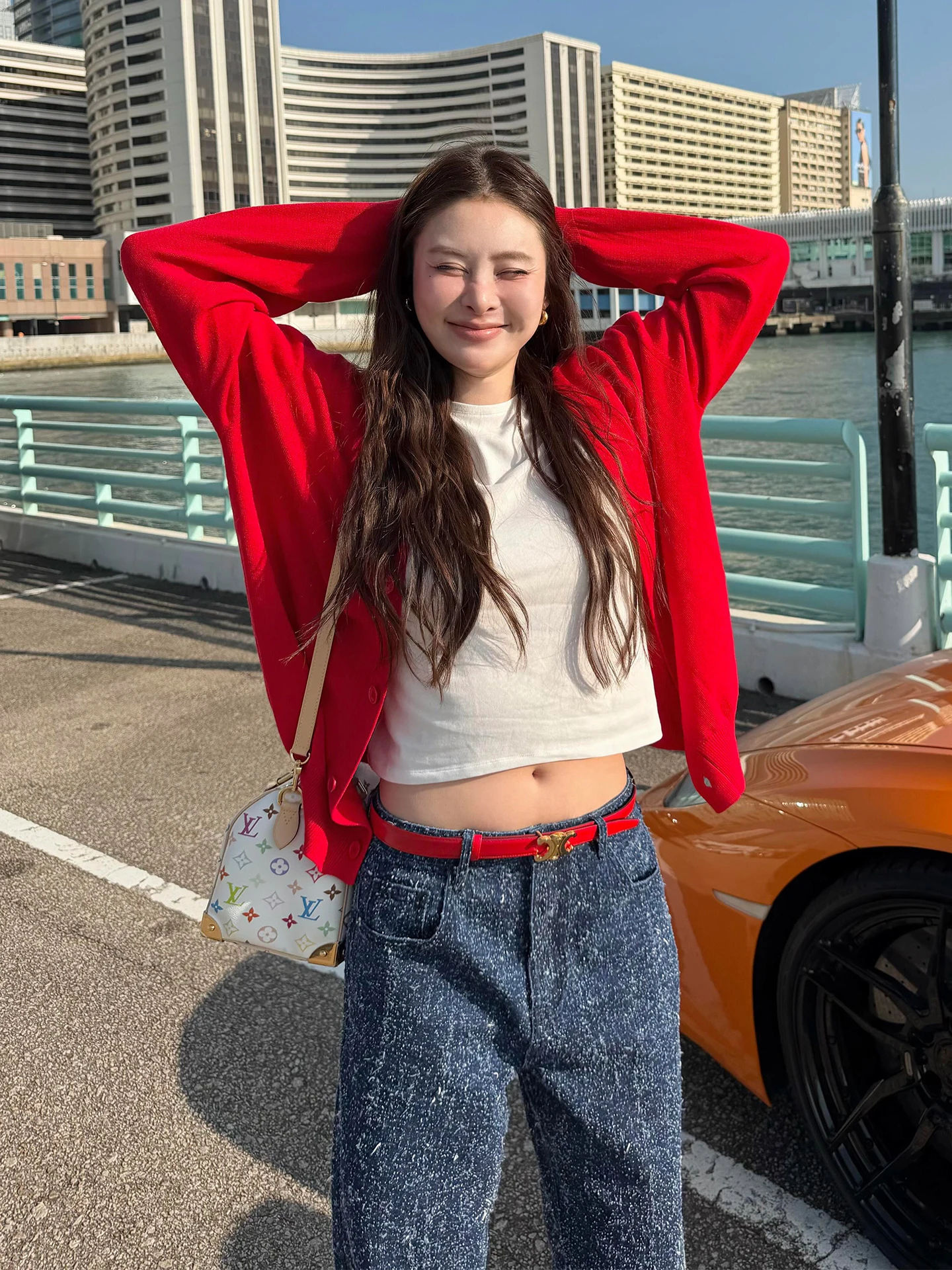 

Red 00 Wool Knitted Sweater Women's Early Spring New Sle Skin-friendly V-ne Faionable Open Cardigan Long Sve Top