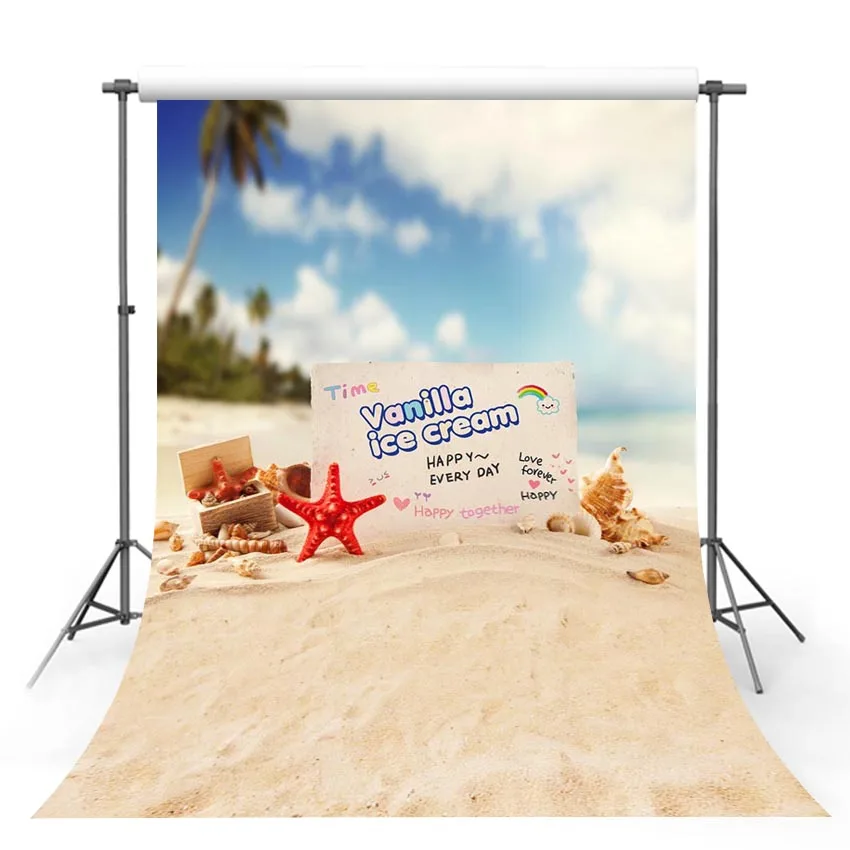 

Mocsicka Tropical Sea Beach Starfish Shell Coral Sand Palm Tree Holiday Scenic Photo Background Backdrop Photo Studio