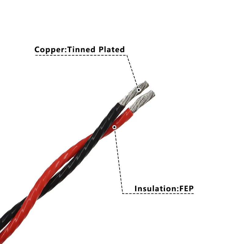 1~20m AFS200 PTFE Wire 2pins 26/25/24/22/20/18/17/15/13AWG High Temperature DIY FEP Twised Pair Electronic Signal Copper Cable