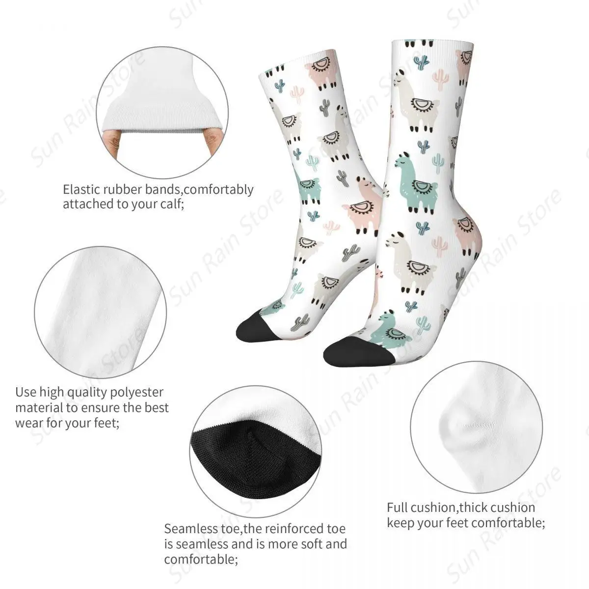 Fashion Scandinavian Style Alpaca Sports Socks Cute Cartoon Animal Polyester Long Socks for Unisex