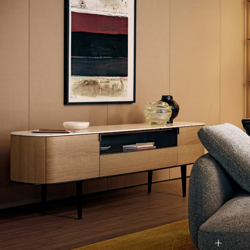 Japanese high-end solid wood TV stand, oak marble expandable