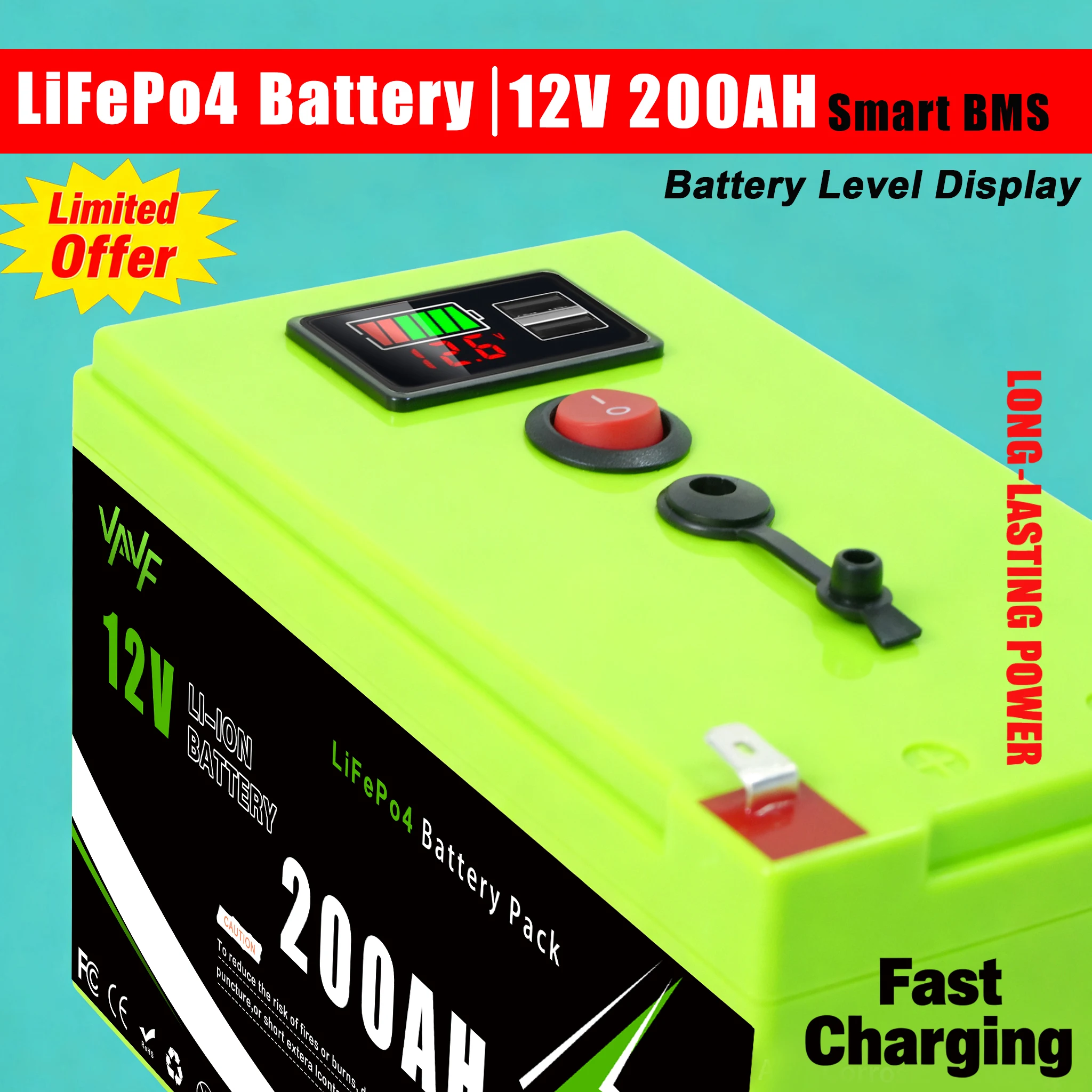 

12 В 18650 Батарея 200 Ач Литиевая батарея LiFeP04 с BMS 4000 + циклы Идеально подходит для солнечного эхолота с электроприводом на колесах Лодка для дома на колесах