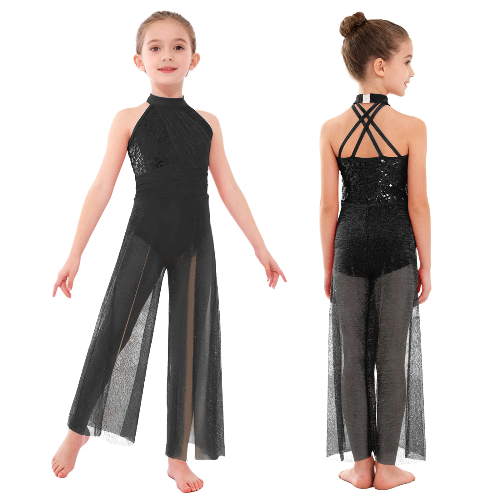 Meisjes Lyrische Dans Jurk One-schouder Applique Sheer Mesh Kunstschaatsen Ritmische Gymnastiek Ballet Maillots Moderne Danskleding
