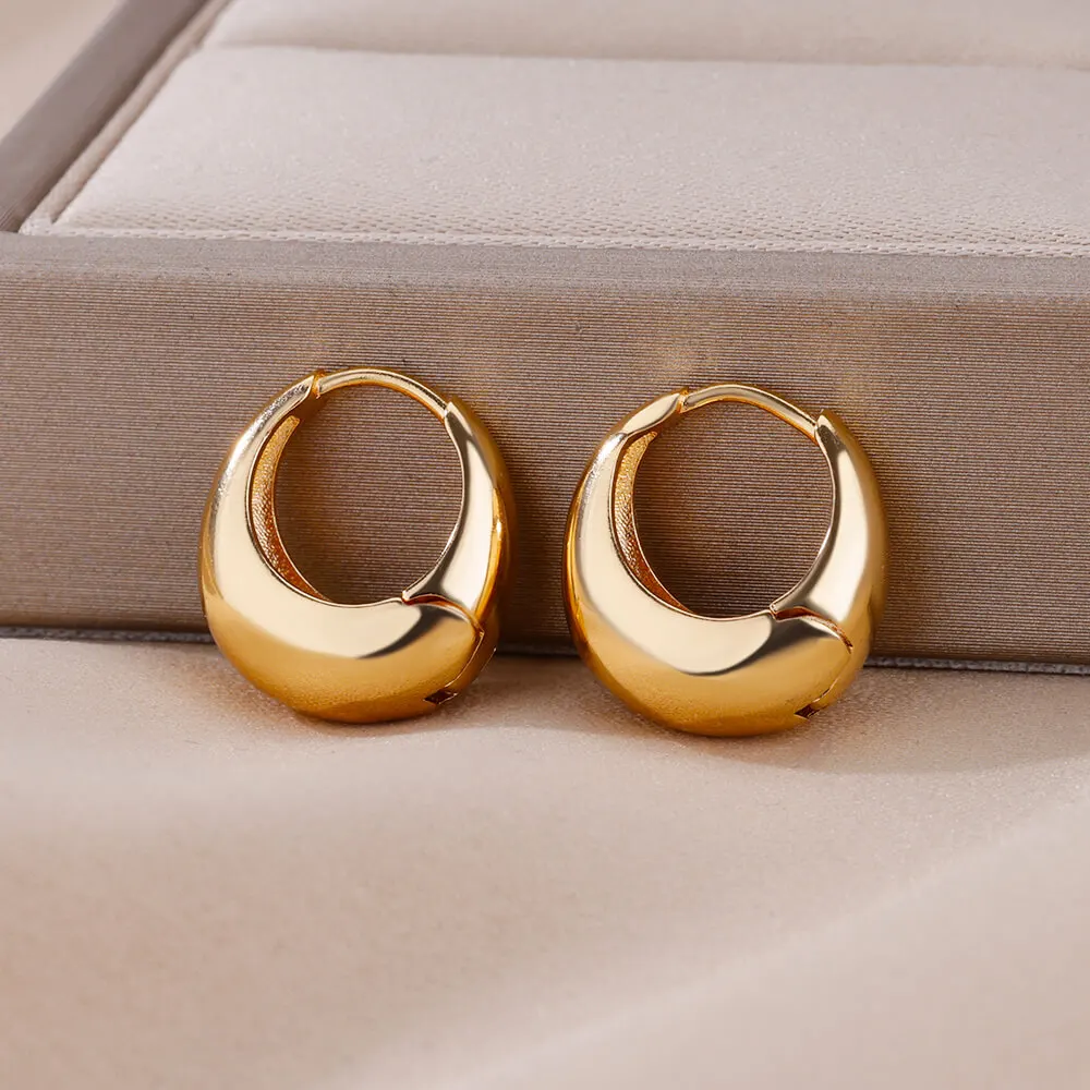 Gold Color Hoop Earrings for Women Oval Circle Stainless Steel Earrings 2024 Trending Femme Elegant Piercing Ear Jewelry aretes