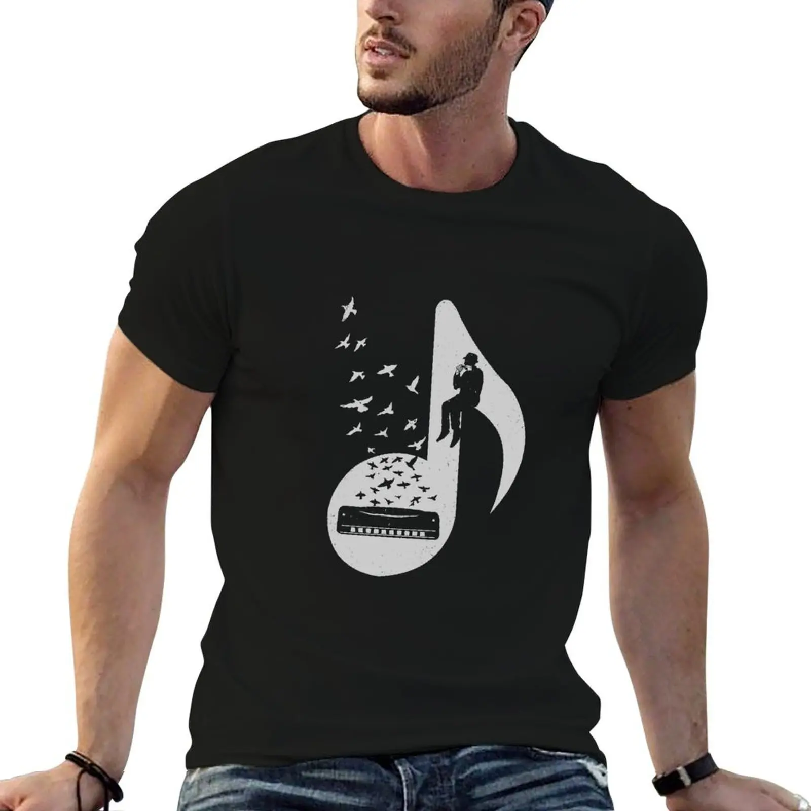 

Рубашка забавная мужская футболка с хлопковой нотой футболка с рисунком губная гармоника Музыкальные мужские хлопковые рубашки рубашки