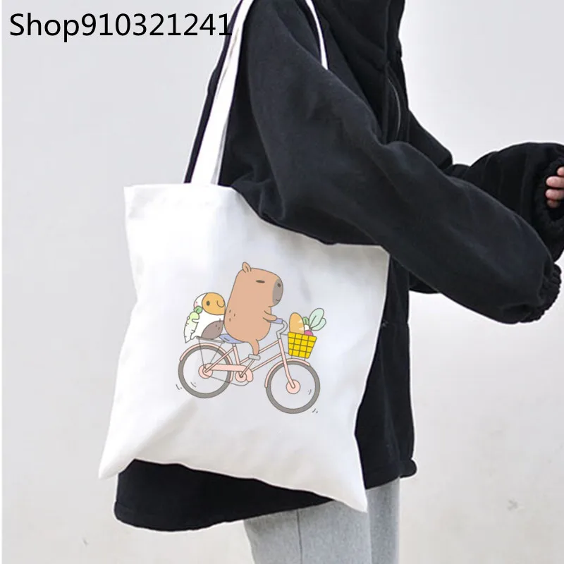 Bubu The Guinea Pig Shopping Bag Printed Cute Cartoon Canvas Shopper Bag One shoulder Handbags Fashion bolsa Bags for Women