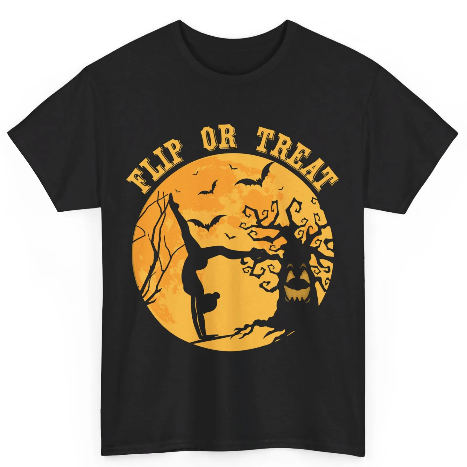 Flip or Treat Halloween Yoga Teacher Halloween Gymnastic Unisex Cotton T-Shirt