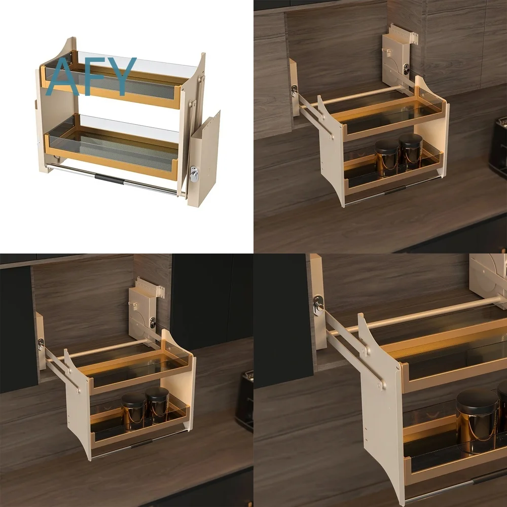 Premium Stainless Steel Soft Close Lift Storage Cabinet Pull Down for Kitchen Glass Elevator Organizer for Modern Home