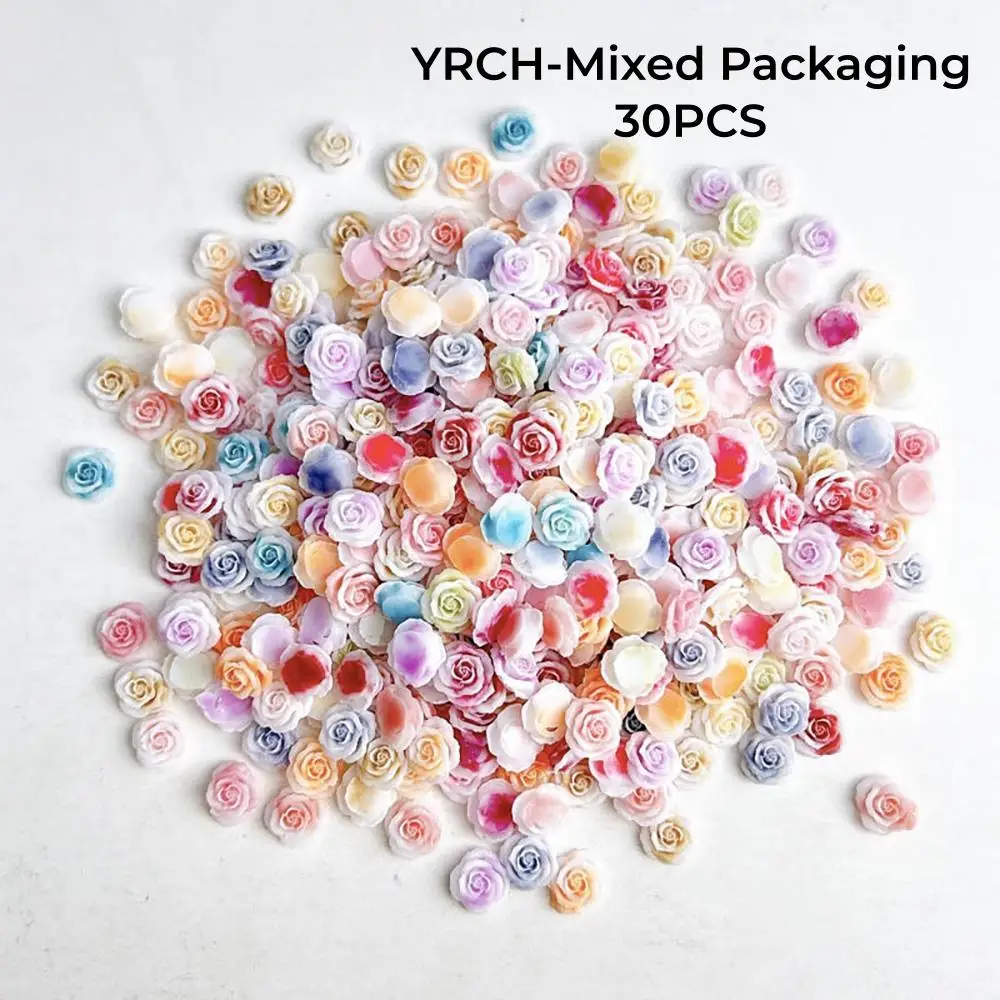 30/50Pcs Gradient Rose Flower Resin Nail Decoration Camellia Flowers Leaves Valentine Nails Accessories Manicure Supplies Parts