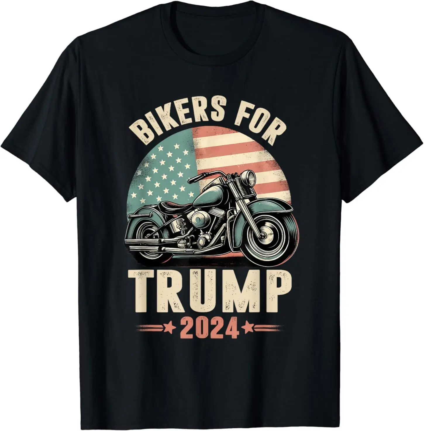 

Bikers For Trump 2024 Motorcycle US American Flag Patriotic T-Shirt