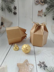 10 pieces of kraft paper with hemp rope hexagonal packaging box, candy box, gift packaging box