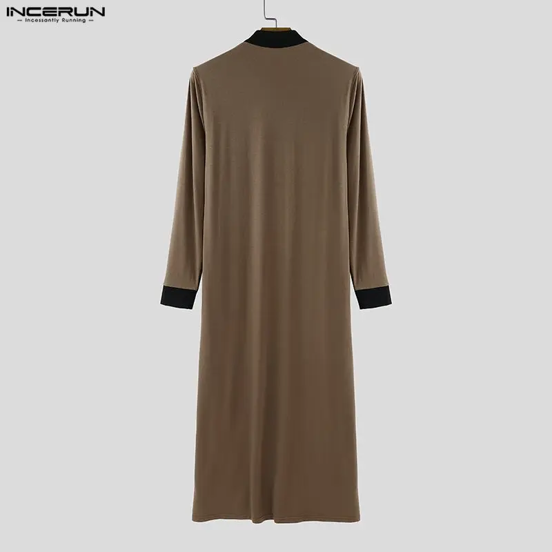 INCERUN الرجال نمط طويل خندق المرقعة الوقوف طوق كم طويل الذكور رقيقة معاطف الشارع الشهير سترة سستة ملابس خارجية الموضة #5