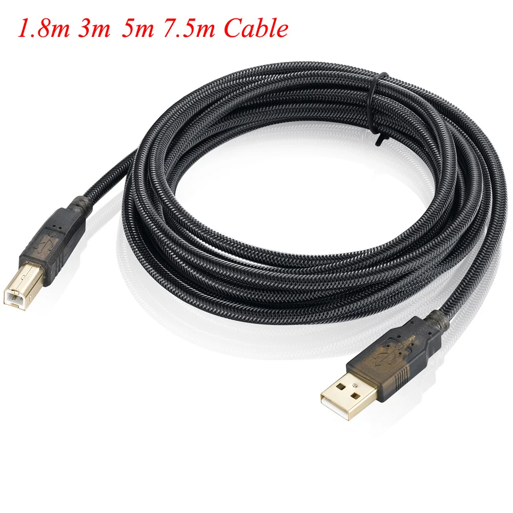 Bochara Nylon Braided USB 2.0 Printer Cable Type A to Type B M/M Foil+Braided Shielded Gold Plated 1.8m 3m 5m 7.5m