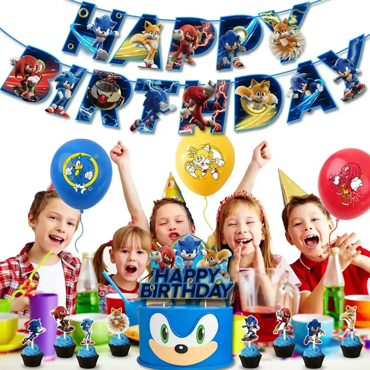 11PCS Blue Hedgehog Party Balloon Set Cartoon Foil Balloons and Star-shaped Foil Balloons Cartoon Party Decorations Kids Gift