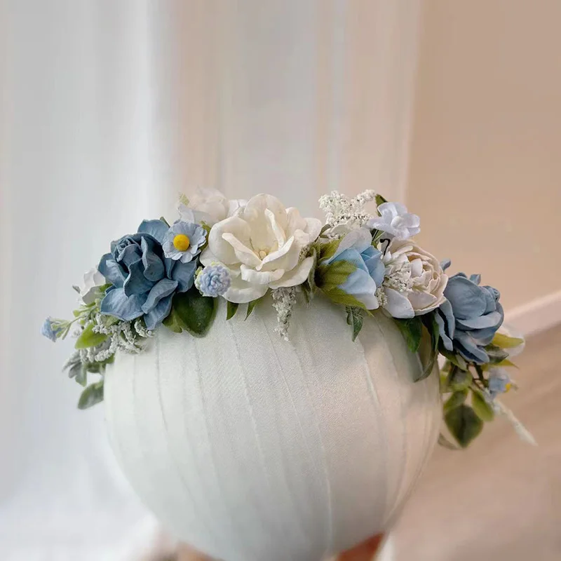 White Blue flower girl crown Headband hair accessories