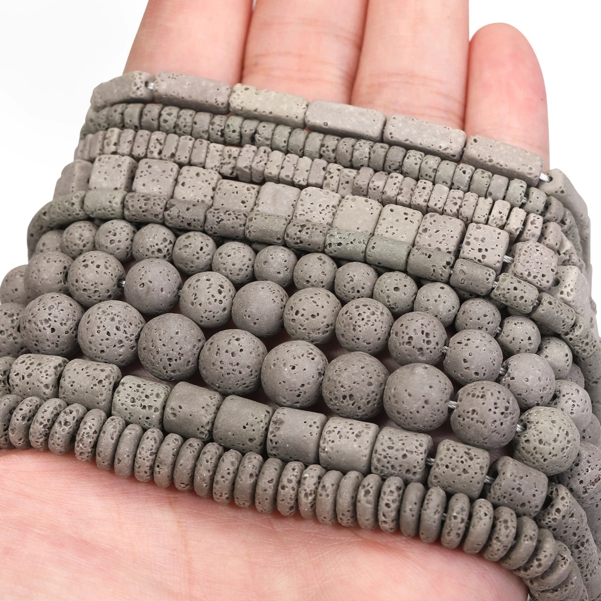 

Natural Grey Lava Stone Round Cylinder square Abacus Stone Bead For Jewelry Making Loose Spacer DIY Necklace Bracelet Handmade