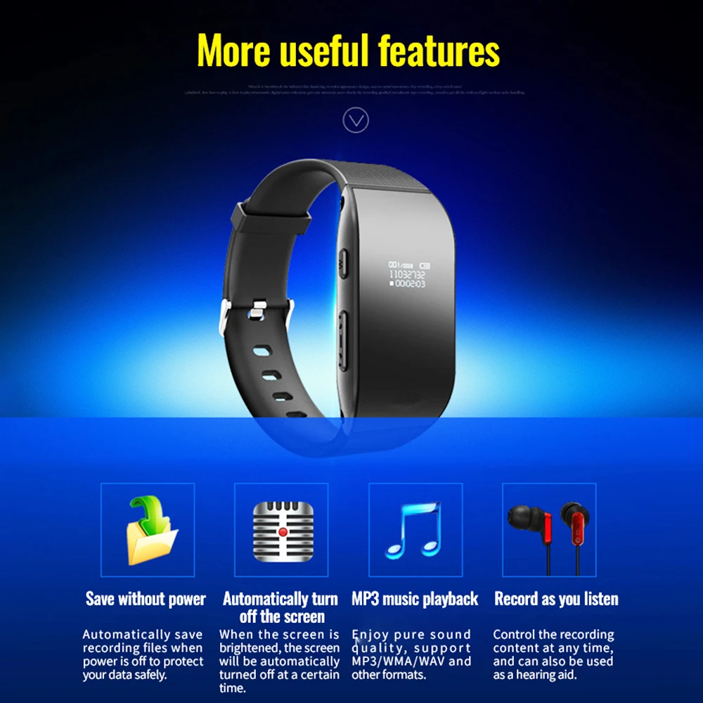 Digital Voice Recorder Watch Smart Voice Control HD Noise Reduce Recording Pen MP3 Player Sport Bracelet Audio Dictaphone16G 32G