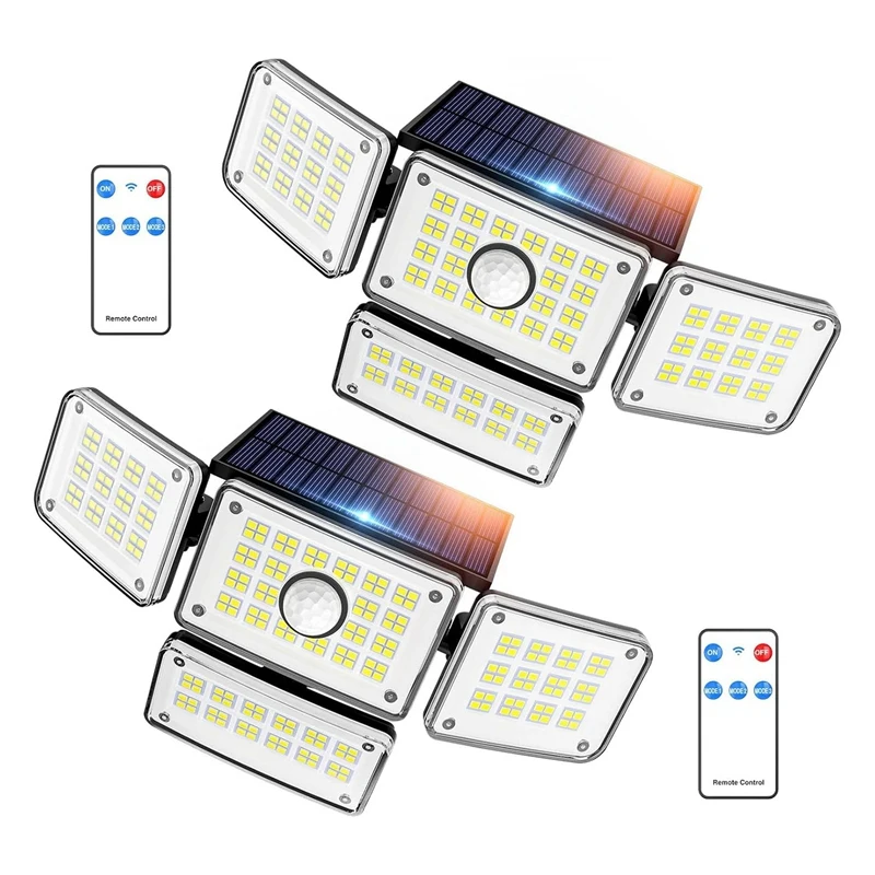 2PCS Solar Outdoor Lights Kit 224 LED Light Solar Lights Set For Outside, 3 Mode Solar Powered Outdoor Lights With Remote