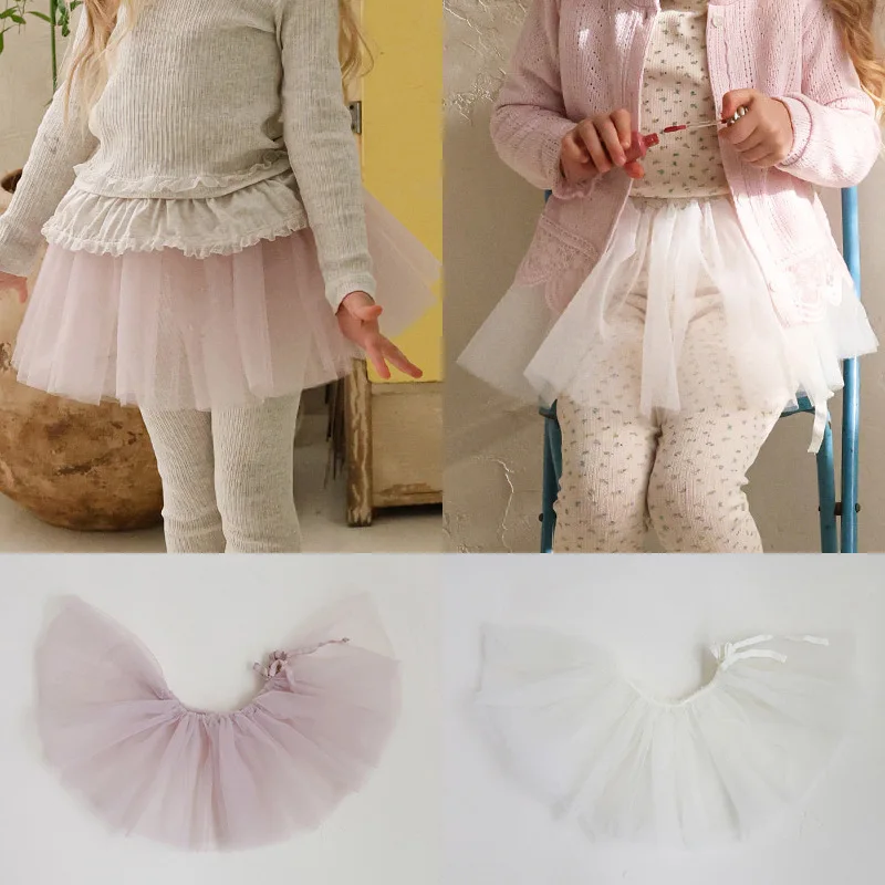 2026 Spring New Korean Children Mesh Skirt Girls Stylish Versatile Puff Mesh Half Skirt