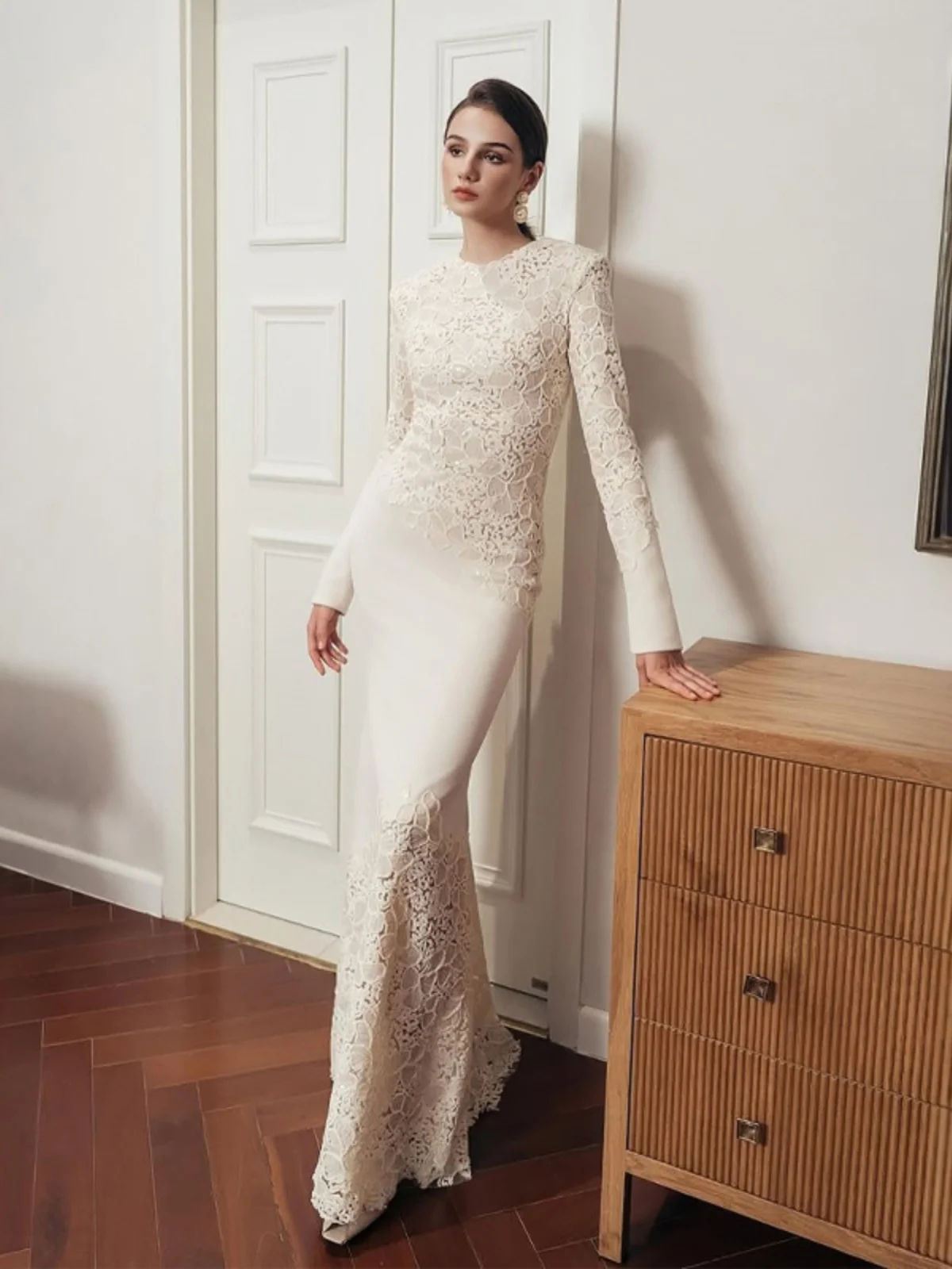 Ele – robe longue amincissante brodée de fleurs, jupe queue de travail lourd, décontractée, taille froncée, mélange de coton et de Polyester