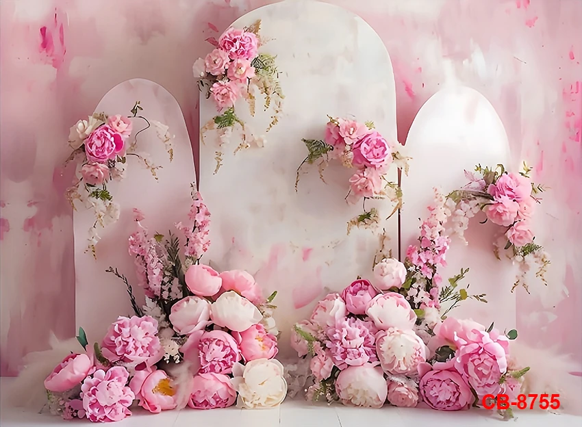 Photography Background Pink Peony Floral Panel White Room Adult Birthday Maternity Portrait Decor Backdrop Photo Studio
