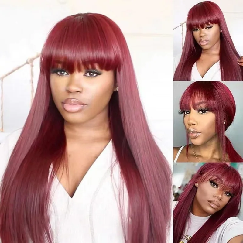 New Wig for Women, Wine Red, Straight Long Hair with Bangs