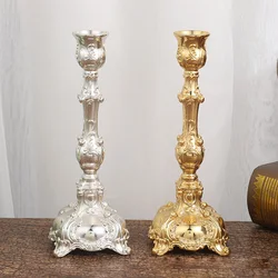 2Pcs Gold Candle Holder Candlesticks Candles Silver Wedding Europe Metal Candle Stand Wedding Table Home Decoration