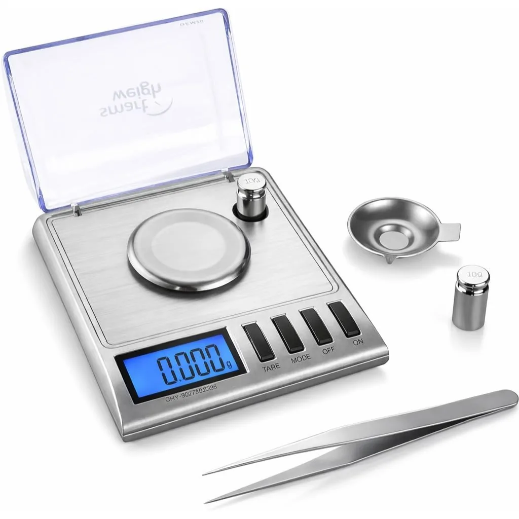 

High Precision Digital Milligram Scale 0.001g Accuracy, Jewelry Scale with Calibration Weights and Tweezers