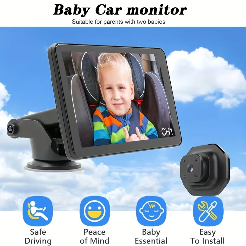 

5-Inch IPS HD Car Monitor, Large Rear View Night Vision Screen, Easy Installation, Adjustable Lens, Infrared Technology