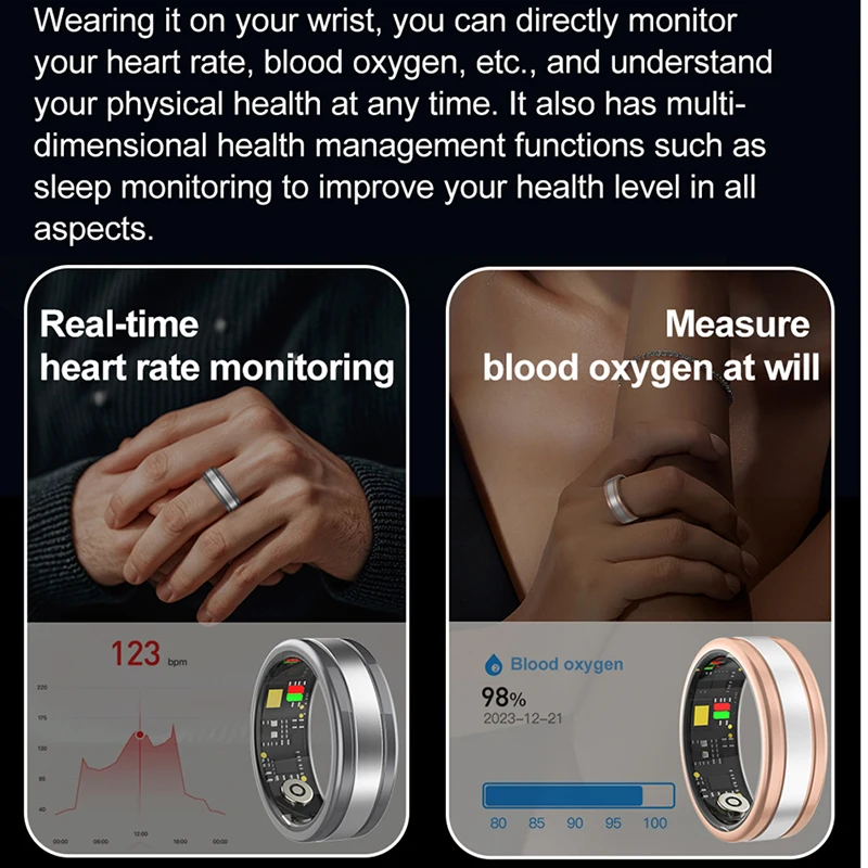 Smart Ring 2024 Mężczyźni Kobiety Wykrywanie zdrowia Tętno Monitor snu Sport Tracker IP68 Wodoodporny Duża bateria R18 Dla mężczyzn Kobiety