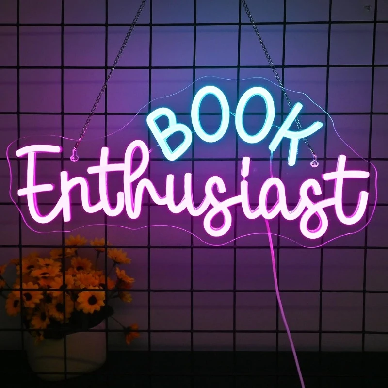 XM Book Enthusiast Neon Signs, Wall Decorations Suitable for Indoor Lights for Classroom Library Reading Room Decorations LED