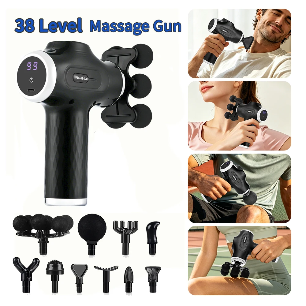Pistolet de massage professionnel sans fil pour tissus profonds, mini pistolet de massage à percussion électrique 38 vitesses pour la relaxation musculaire corporelle
