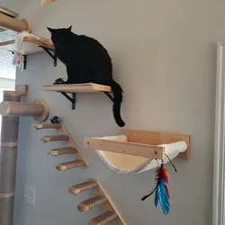 Centro de actividades de madera para gatos – Rascador, hamaca y escalada en pared
