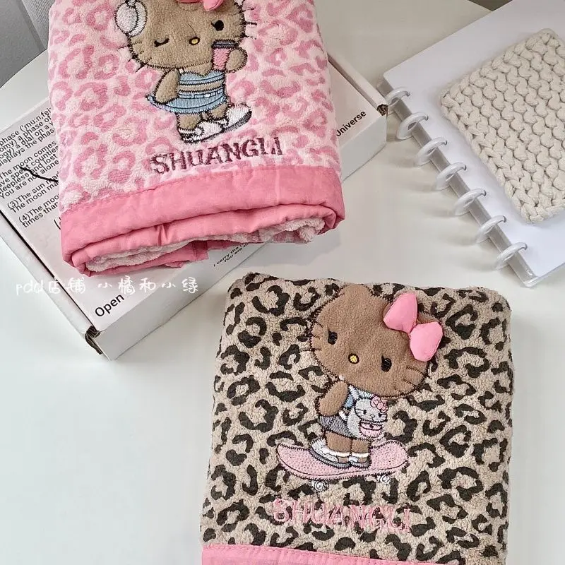 Kawaii Sanrio HelloKitty Leopard Print Face Towel Thick Coral Fleece Quick Dry Absorbent Couple Cute Anime Cartoon Holiday Gift view 4