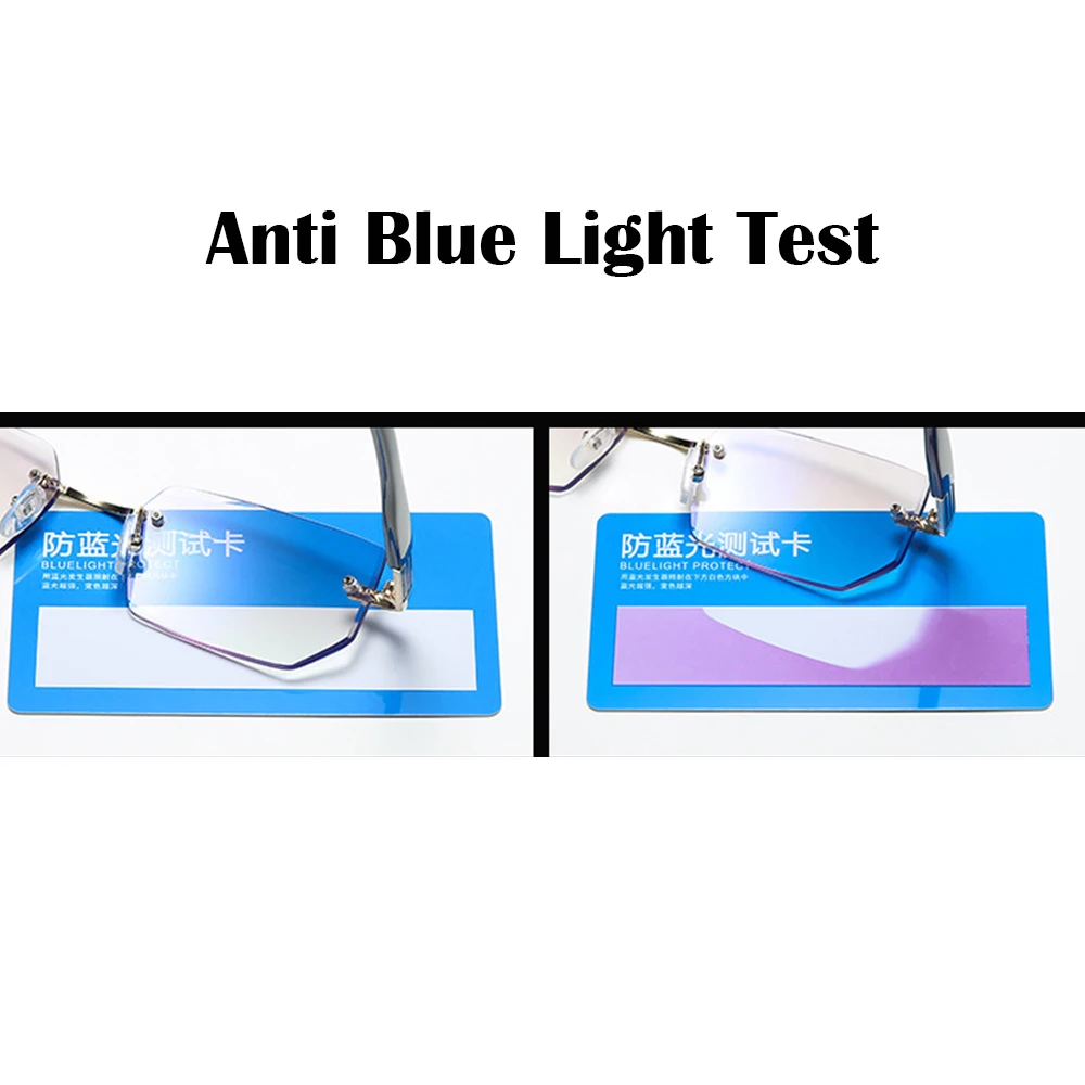 KLASSNUM Men Magnifing Reading Glasses Rimless Cut Edge Lens Presbyopic Glasses Anti Blue Light Presbyopia Clear Lens Glasses +
