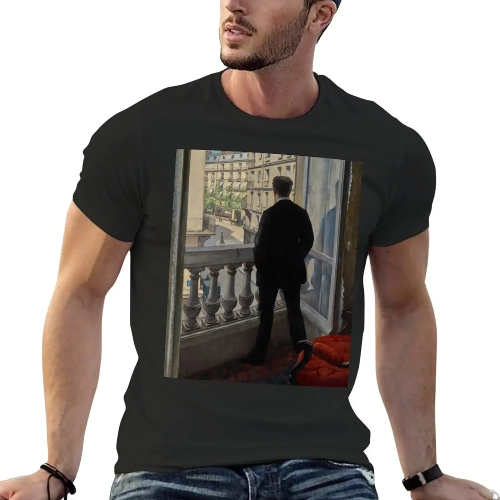 Young Man at His Window - Gustave Caillebotte T-Shirt heavyweights summer clothes vintage graphic tee men graphic t shirts