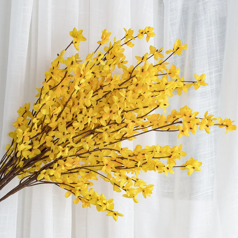 Yellow Flowers Winter Jasmine Dancing Orchid Fake Flower Silk Plastic Artificial Flower For Home Wedding Party Floral Decor