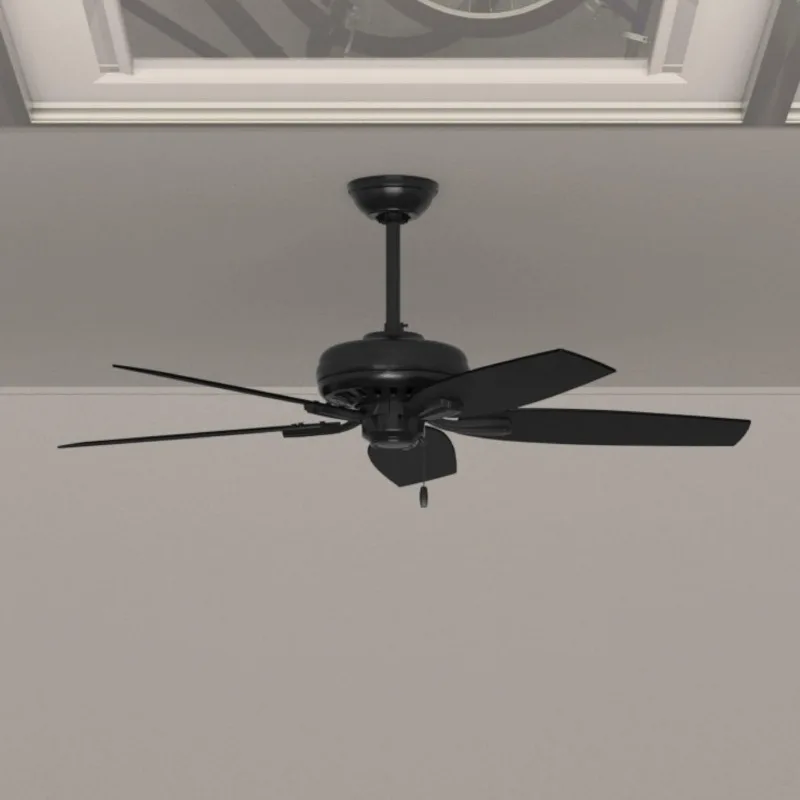 Fan Company,52 inch Matte Black Indoor / Outdoor Ceiling Fan and Pull Chain Multi-speed upwind motor living room, and bedroom