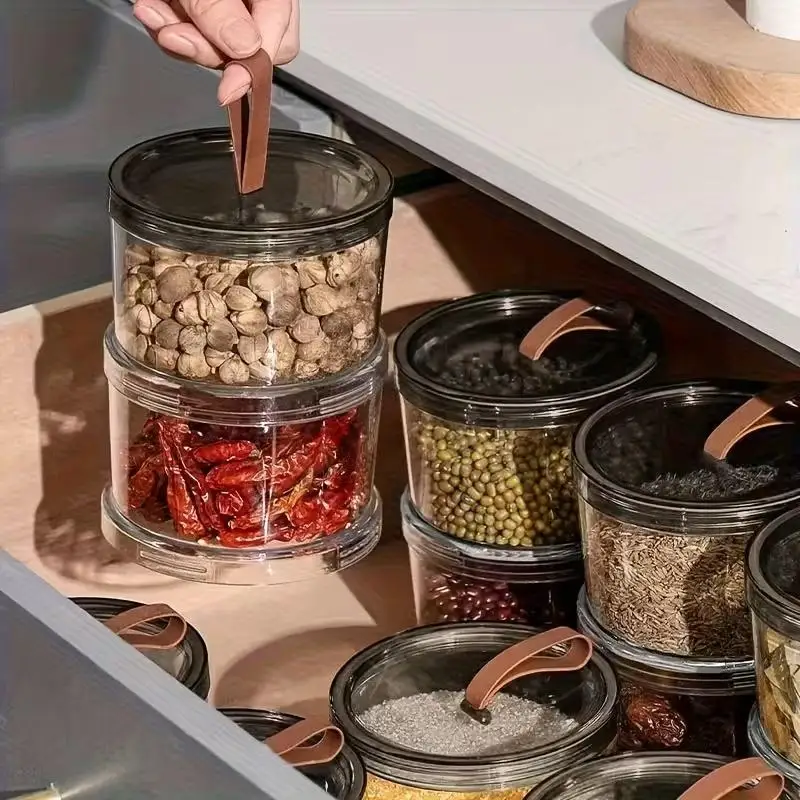 Sealed Jars Kitchen Seasoning Storage Organizer Airtight Stackable Bottle Organization Space-Saving Design For Home Dish Counter