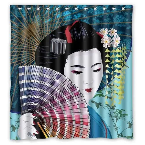 Japanese Geisha Girl Waterproof Fabric Shower Curtain