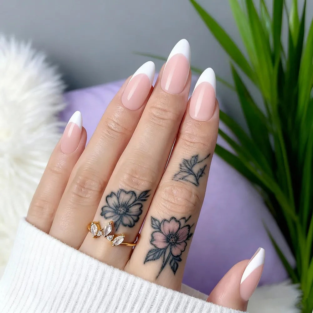 

24Pcs Shiny Natural French Fake Nails With Adhesive DIY Short Stiletto False Nails Press On Ongles DIY Fingertips Manicure Tool