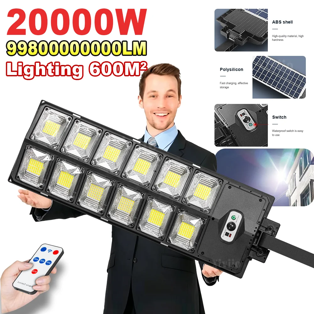 

20000W Ultra Bright Solar Lamps Outdoor Super Wide Illumination Solar Light with Motion Sensor All-night Outdoor Light for Villa