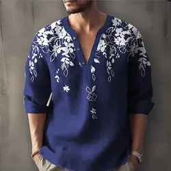 Autumn Flower 3D Print Henley Shirts Men's Fashion Floral Streetwear Oversized Button Long Sleeve T Shirt Tees Tops Man Clothing