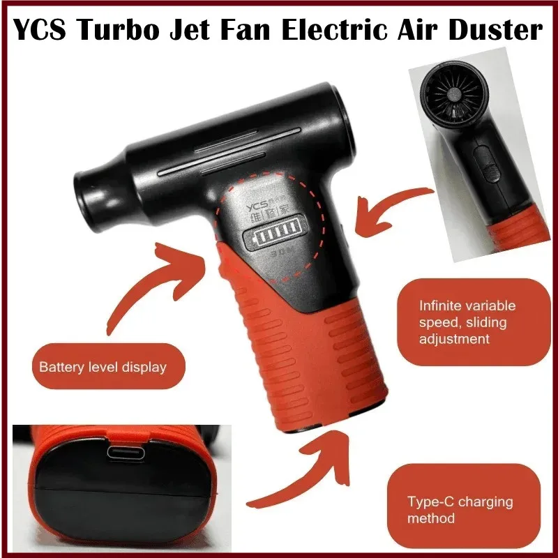 

YCS Мощный турбоструйный вентилятор Электрическая воздушная тряпка Регулируемая зарядка типа C Ручной пылесборник Инструмент для выдувания с батарейным питанием