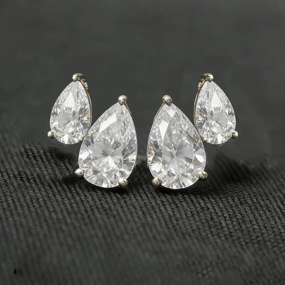 

2-Stone Waterdrop Moissanite Stud Earrings for Women 925 Sterling Silver 3cttw Pear Cut Lab Diamond Ear Studs with Certificate